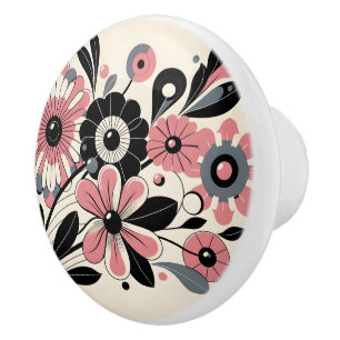 Bouton De Porte En Céramique Pink couleur pop floral