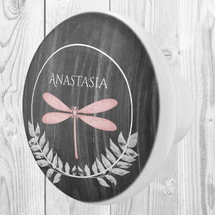 Bouton De Porte En Céramique Pink Dragonfly Rustic Personnalisé Ceramic Knob