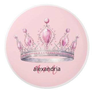 Bouton De Porte En Céramique Pink Princess Monogram Tiara Girly Ceramic Knob