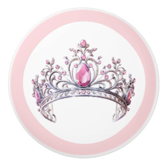Bouton De Porte En Céramique Pink Princess Tiara Girly Ceramic Knob