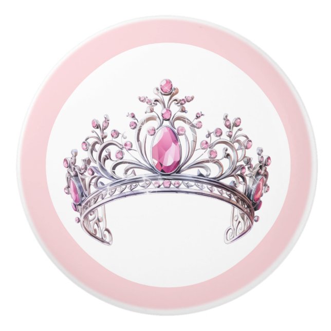 Bouton De Porte En Céramique Pink Princess Tiara Girly Ceramic Knob (Devant)