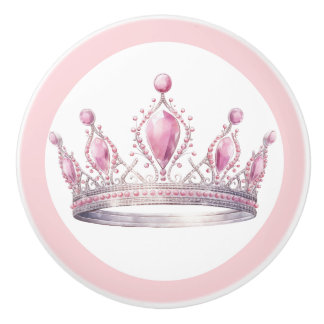 Bouton De Porte En Céramique Pink Princess Tiara Girly Ceramic Knob