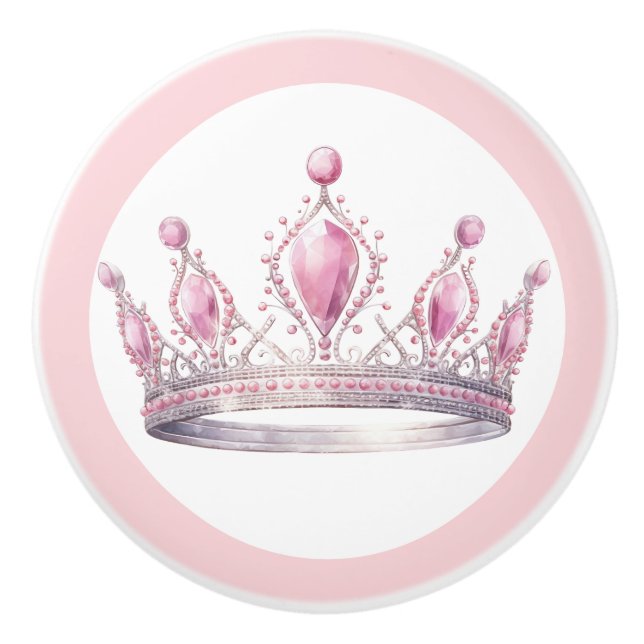 Bouton De Porte En Céramique Pink Princess Tiara Girly Ceramic Knob (Devant)