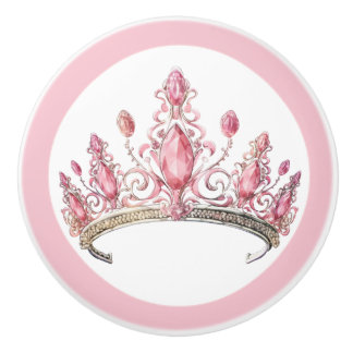 Bouton De Porte En Céramique Pink Princess Tiara Girly Ceramic Knob