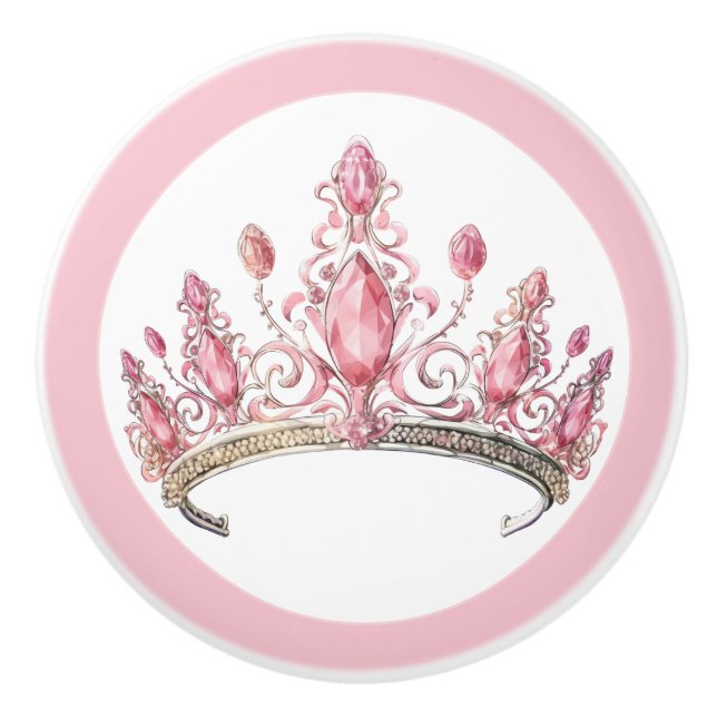 Bouton De Porte En Céramique Pink Princess Tiara Girly Ceramic Knob (Devant)