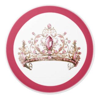 Bouton De Porte En Céramique Pink Princess Tiara Girly Ceramic Knob
