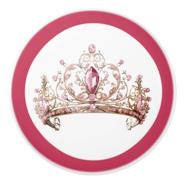 Bouton De Porte En Céramique Pink Princess Tiara Girly Ceramic Knob (Devant)
