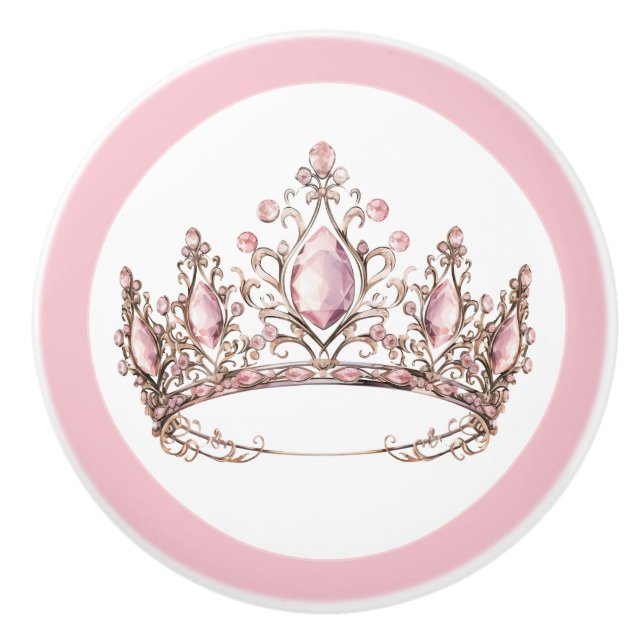 Bouton De Porte En Céramique Pink Princess Tiara Girly Ceramic Knob (Devant)