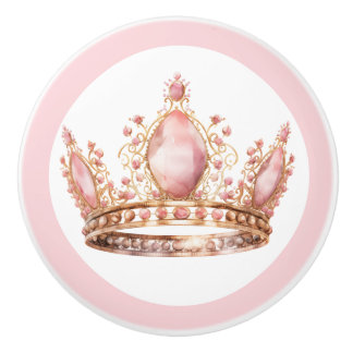 Bouton De Porte En Céramique Pink Princess Tiara Girly Ceramic Knob