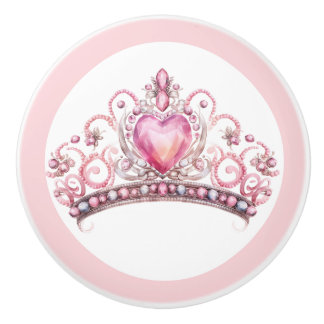 Bouton De Porte En Céramique Pink Princess Tiara Girly Ceramic Knob