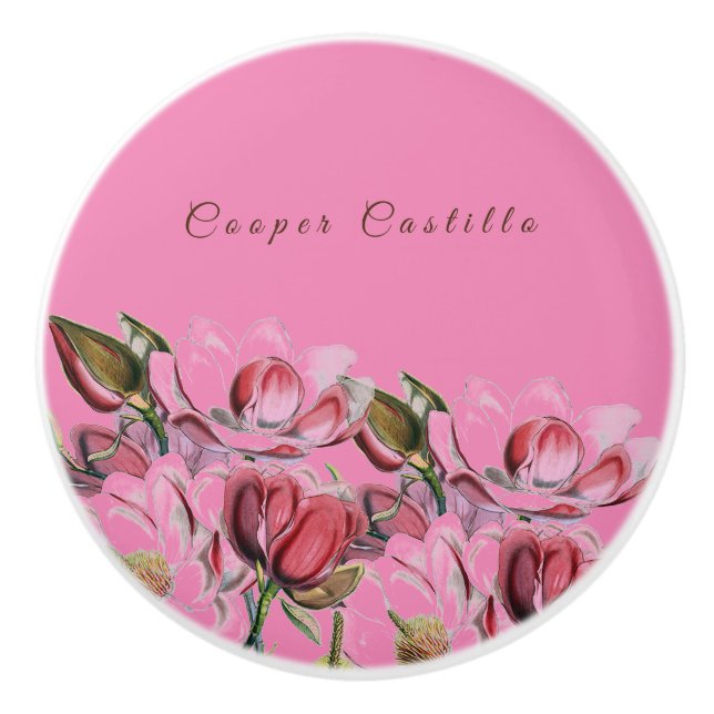 Bouton De Porte En Céramique Pink Simple Professional Calligraphy Magnolias (Devant)