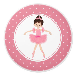 Bouton De Porte En Céramique Pink Tutu Ballerina Polka Dot
