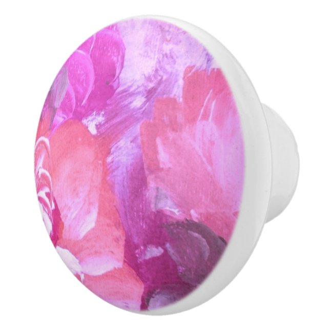 Bouton De Porte En Céramique Pink violet Abstrait Aquarelle Fleurs Dresser (Droite)