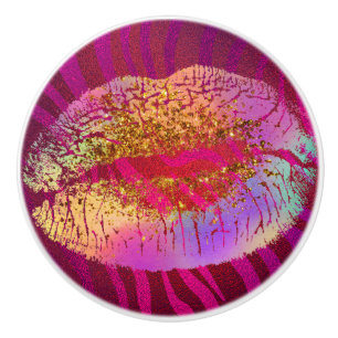 Bouton De Porte En Céramique Pink Zebra Print Rainbow Gold Parties scintillant 