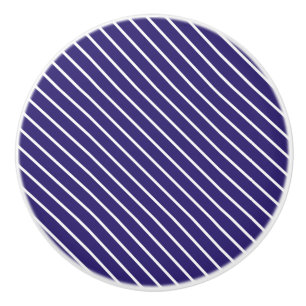Bouton De Porte En Céramique Pinstripes diagonales - bleu marine et blanc