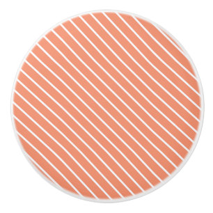 Bouton De Porte En Céramique Pinstripes diagonales - corail orange et blanc