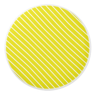 Bouton De Porte En Céramique Pinstripes diagonales - moutarde jaune et blanc