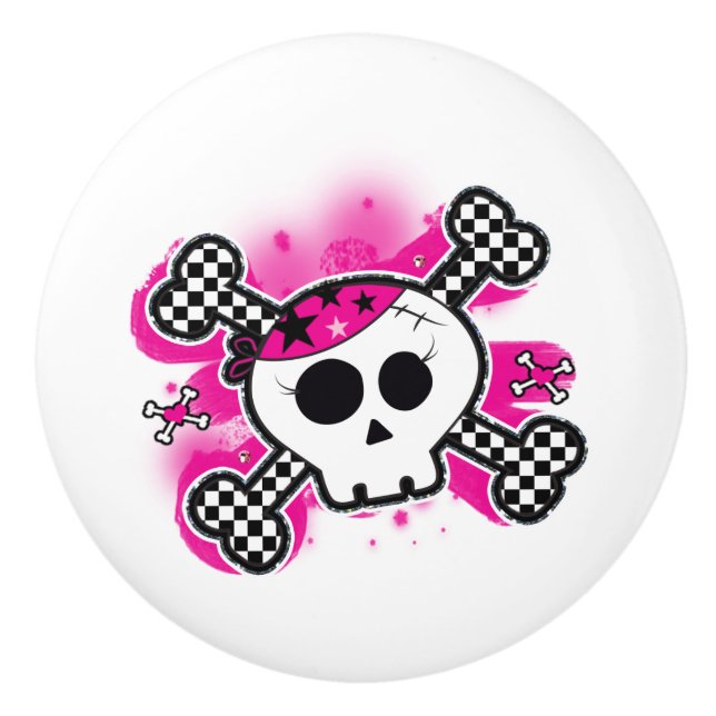 Bouton De Porte En Céramique Pirate rose Crossbones Punk Dresser (Devant)