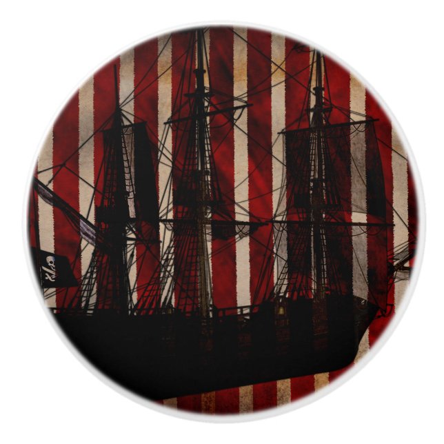 Bouton De Porte En Céramique Pirate Ship Grunge Stried Bedroom Dresser (Devant)