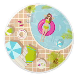 Bouton De Porte En Céramique Piscine fille en bikini plage d'été