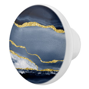 BOUTON DE PORTE EN CÉRAMIQUE PIXDEZINES AGATE DE COULEUR D'EAU BLEUE