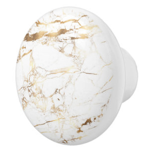 BOUTON DE PORTE EN CÉRAMIQUE PIXDEZINES MARBRE BLANC+FAUX OR VELD