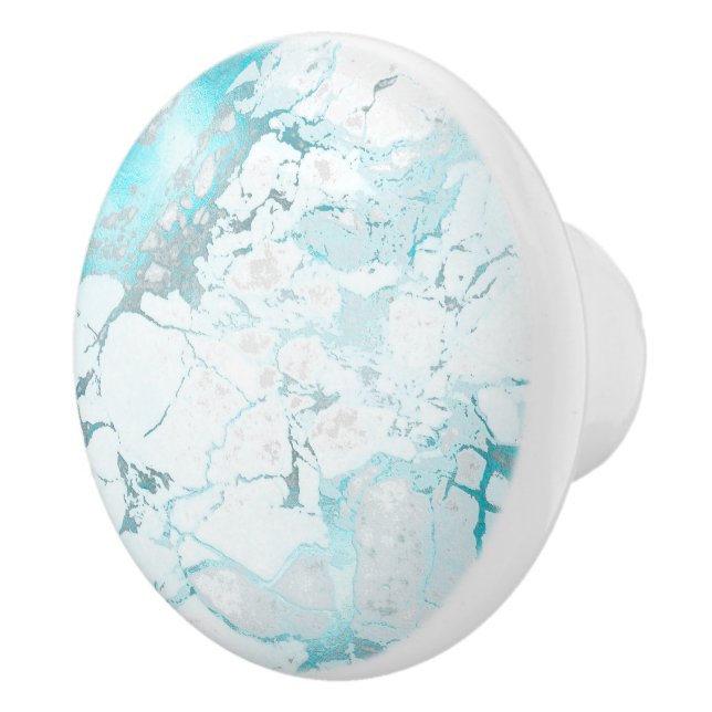 BOUTON DE PORTE EN CÉRAMIQUE PIXDEZINES MARBRE BLANC+VINS BLEUS TURQUOISE (Droite)