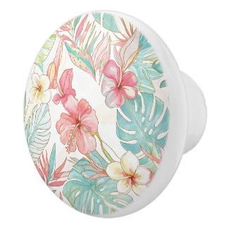 Bouton De Porte En Céramique PixDezines Vintage Pastel H2 Hawaii Floral Foliage