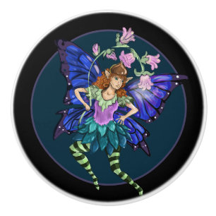 Bouton De Porte En Céramique Pixie ailée bleue