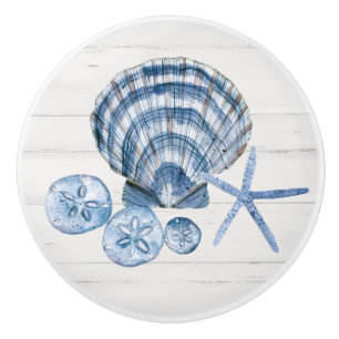 Bouton De Porte En Céramique Plage côtière Poisson d'étoiles Coquillages Bleu B