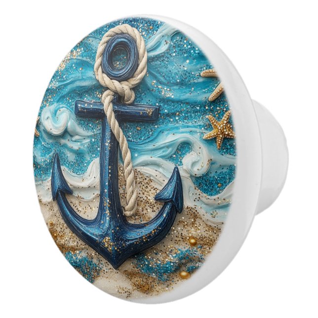Bouton De Porte En Céramique Plage d'Ancres nautiques (Droite)