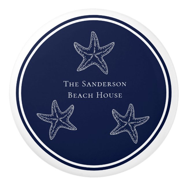 Bouton De Porte En Céramique Plage de poisson bleu marine marine (Devant)