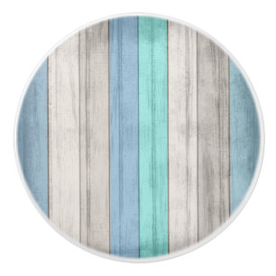 Bouton De Porte En Céramique Plage nautique bleue et Turquoise Baies de bois