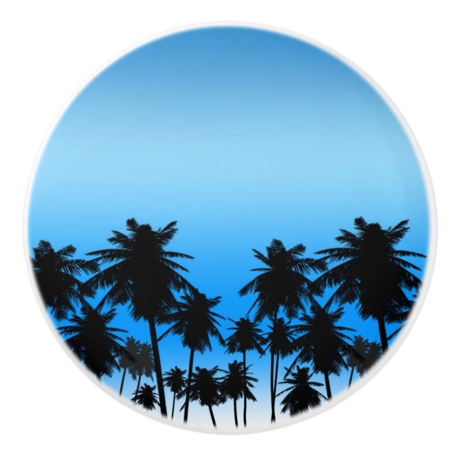 Bouton De Porte En Céramique Plage Palm Trees Black & Blue Tropical (Devant)