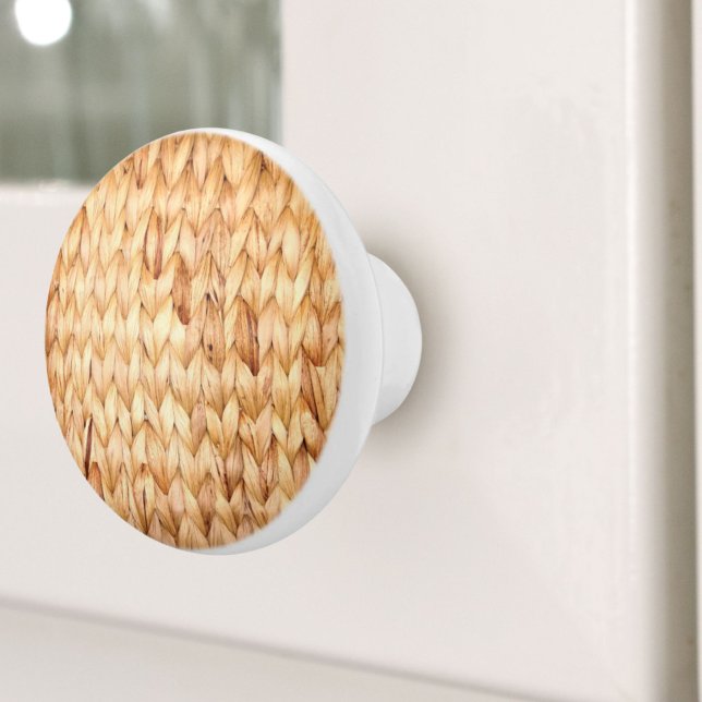 Bouton De Porte En Céramique plage rustique île tropicale tissée (rustic beach tropical island woven wicker ceramic knob)
