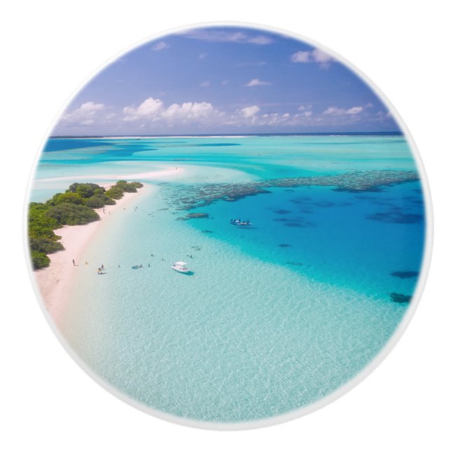 Bouton De Porte En Céramique Plage tropicale (Devant)