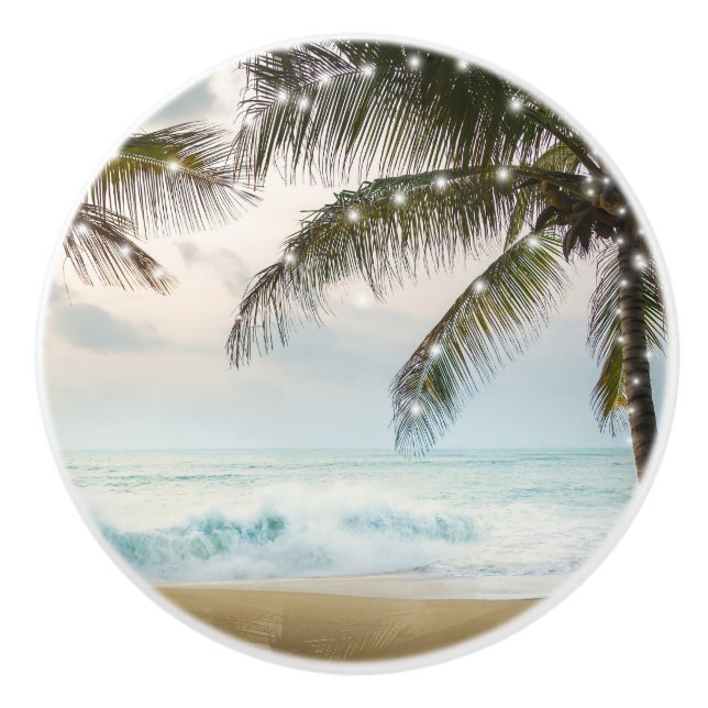Bouton De Porte En Céramique Plage tropicale Océan Palmiers & Lumières (Devant)