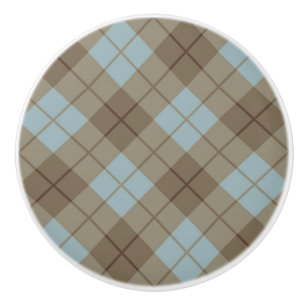 Bouton De Porte En Céramique Plaid polarisé dans le bleu et le brun