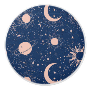Bouton De Porte En Céramique Planètes et étoiles Motif