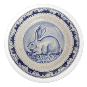 Bouton De Porte En Céramique Plaque de lapin bleu Delft Dedham en céramique Tir