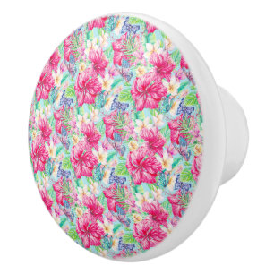 Bouton De Porte En Céramique Plumeria Hibiscus chinois Papillons de poche