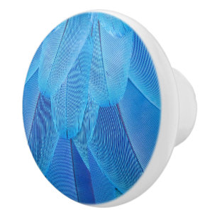 Bouton De Porte En Céramique Plumes bleues turquoises du perroquet de Macaw