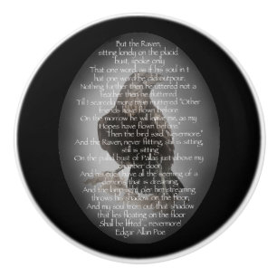 Bouton De Porte En Céramique Poème d'Edgar Allan Poe avec l'art de Raven