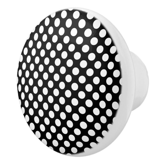 Bouton De Porte En Céramique Point de polka noir et blanc (Droite)