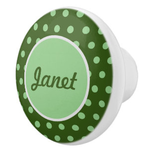Bouton De Porte En Céramique Pointe Polka personnalisée en céramique (vert)