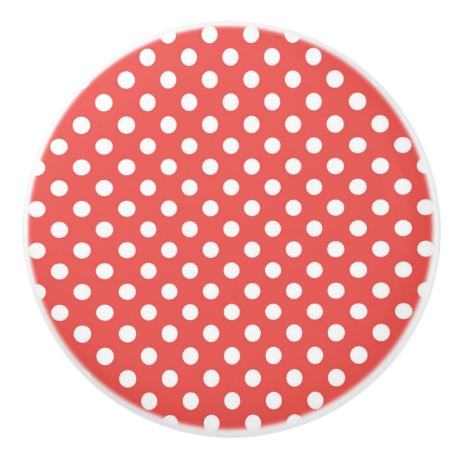 Bouton De Porte En Céramique Pois rouges et blancs (Devant)