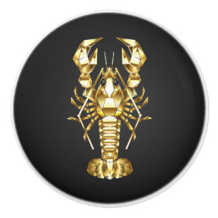 Bouton De Porte En Céramique Poisson à langouste polygonale dorée sur noir