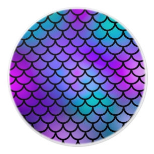 Bouton De Porte En Céramique Poisson de Imaginaire de sirène bleu rose Turquois