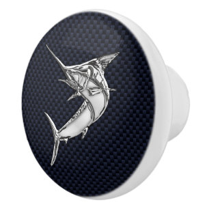 Bouton De Porte En Céramique Poissons de Marlin de chrome sur la copie de fibre