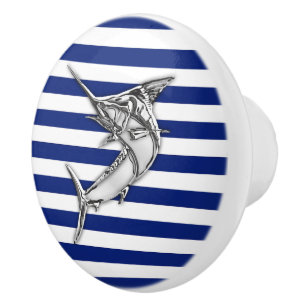 Bouton De Porte En Céramique Poissons de Marlin de chrome sur la copie nautique